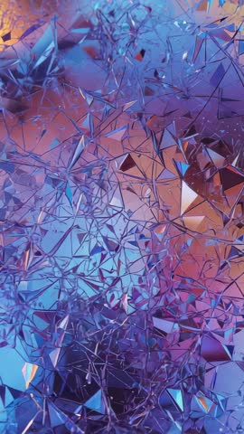 Tilting Camera Capturing Iridescent Faceted Panel Showing Prism Shard Reflections Vertical video