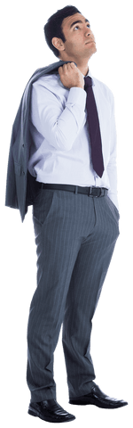 Pensive Biracial Businessman Looking Up Holding Jacket