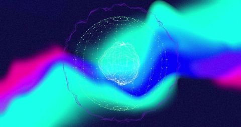 Glowing digital globe with abstract multicolor waves