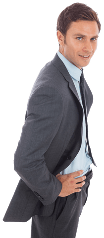 Confident Businessman Smiling with Hands on Hips in Suit, Isolated Transparent Background