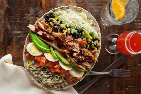 Grilled Chicken Cobb Salad with Avocado, Hard-Boiled Eggs, Bacon and Black Beans