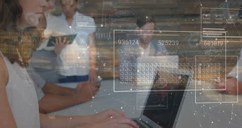 Business Team Analyzing Data with Digital Connections Overlay