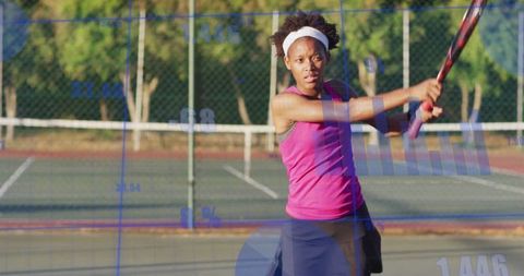 Female Tennis Player Intense Backhand Swing Harmony of Sport and Data
