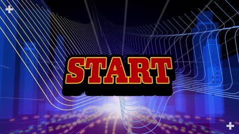Digital Start Button with Neon City Background
