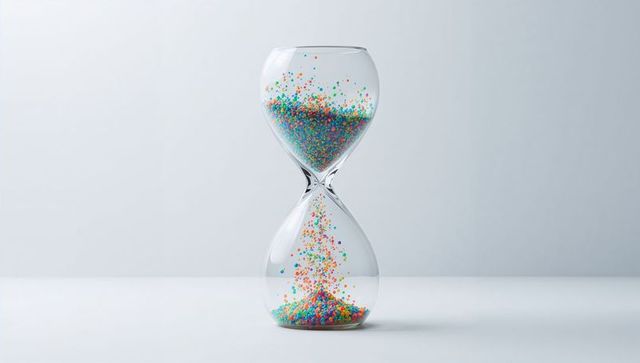 Minimalist glass hourglass with colorful beads