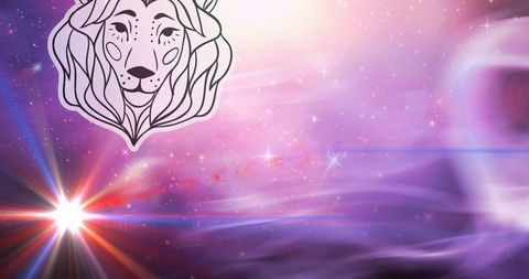 Lion Horoscope Symbol in Cosmic Space Background
