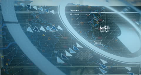 Futuristic Data analysis Scanner with Digital World Map