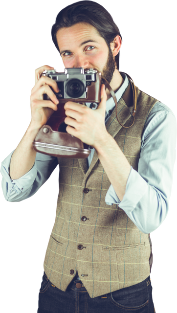 Transparent Man Photographing With Vintage Camera Attire Style - Download Free Stock Videos Pikwizard.com