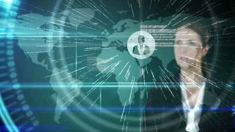 Businesswoman Using Headset in Futuristic Global Network