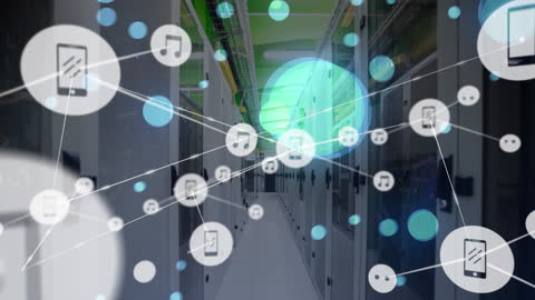 Digital Networking in Modern Data Center with Interface Icons