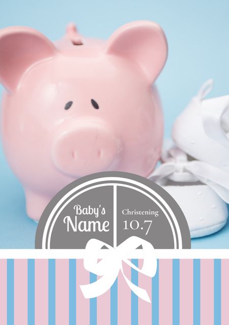 Pink Piggy Bank and Baby Shoes Invitation for Child’s Financial Events - Download Free Stock Templates Pikwizard.com