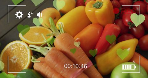 Vector Overlay of Hearts on Assorted Fruits and Vegetables - Download Free Stock Images Pikwizard.com