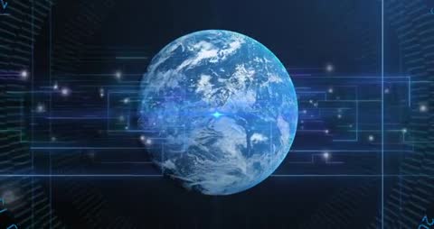 Rotating Earth with Data Streams Flowing Around Globe