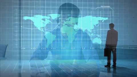 Business Professionals Analyzing Global Data with Digital Interface