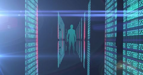 Digital Silhouette in Virtual Binary Data Corridor - Download Free Stock Images Pikwizard.com