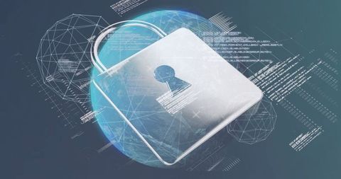 Cybersecurity Concept with Floating Padlock and Digital Connections