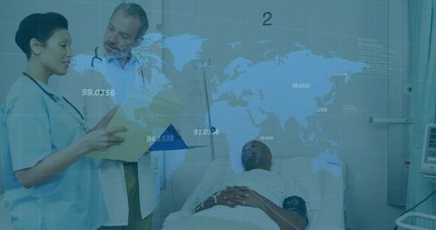 Doctors Analyzing Patient Data with Global Health Interface