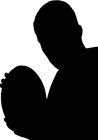 Transparent rugby player gripping ball in spotlight