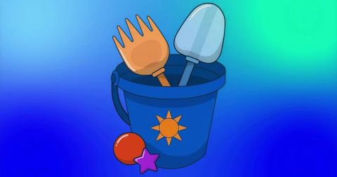 Playful beach toy set with blue bucket and accessory