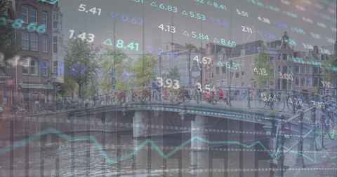 Financial Overlay on a Busy City Bridge Scene - Download Free Stock Images Pikwizard.com