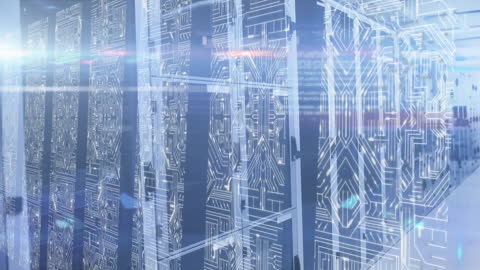 Futuristic Data Processing Concept with Circuit Overlay