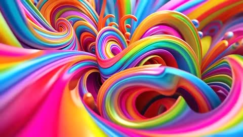 Vibrant Abstract Twisting Rainbow Ribbons and Spheres in Motion