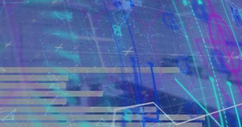 Futuristic data analytics with neon holograms and network connections
