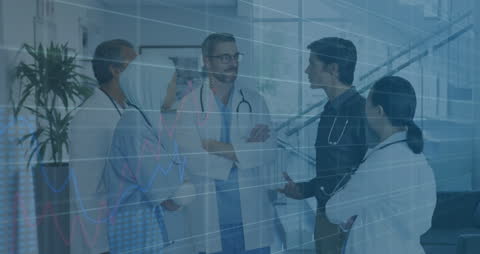 Doctors Analyzing Data with Digital Interface Overlay