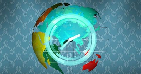 Digital Globe with Futuristic Clock and Abstract Background