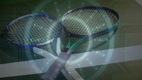 Crossed Tennis Rackets with Digital Overlay on Court
