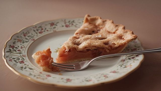 Elegant Fruit Pie Slice on Vintage China Plate with Fork