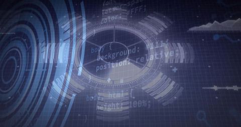 Futuristic technology interface with hud and code snippets visualization