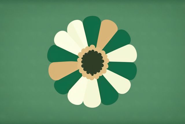 Flower with green and white petals on green background, created using generative ai technology. Retro, nature and flower concept.