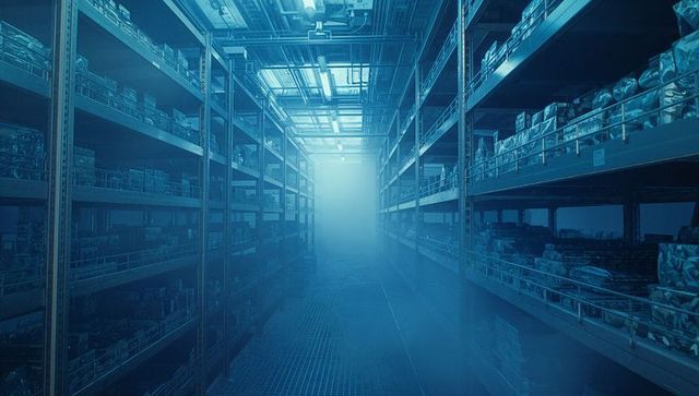 Vast Empty Warehouse Interior Extending Into Horizon