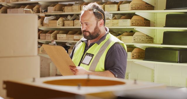 Warehouse Worker Wearing Safety Vest Checking Inventory - Download Free Stock Images Pikwizard.com