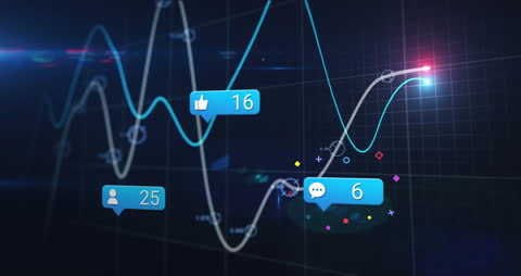 Animated Social Media Icon and Data Trendline Concept
