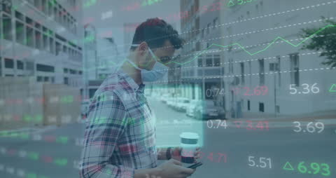 Businessman Analyzing Financial Data on Smartphone in Urban Environment