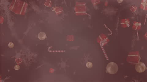 Cheerful digital animation features cartoon holiday gifts and snowflakes softly falling against a textured background. Ideal for digital greeting cards, festive social media content, or holiday-themed websites to create a warm and joyful atmosphere.