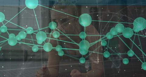 Female athlete holding plank with futuristic digital network