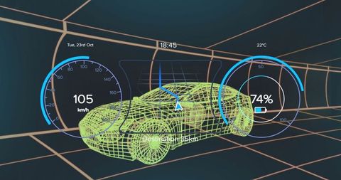 Futuristic Wireframe Car and High-Tech Dashboard Interface