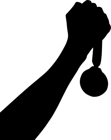 Silhouette of hand holding medal on transparent background