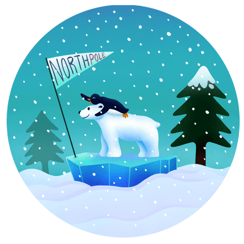 Transparent arctic adventure illustration with polar bear and penguin