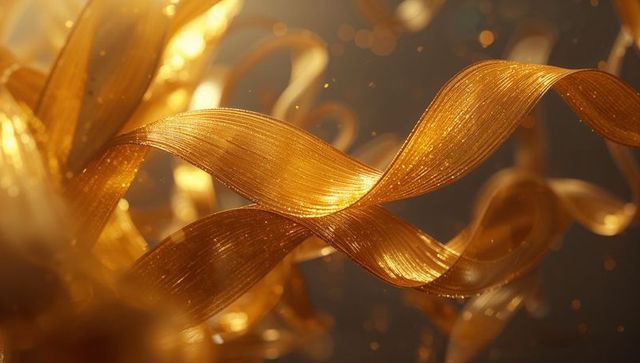 Abstract twisting golden ribbons in motion