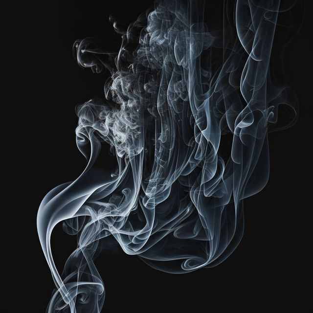 The image shows intricate and delicate swirls of white smoke on a black background creating an ethereal and mysterious effect. This graphic can be used for artistic design projects, decorative purposes, or as a mystical and fantasy-themed background for websites, presentations, or invitations. Perfect for use in both digital and print media where an abstract and surreal style is desired.