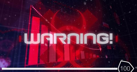 Warning alert with digital biohazard symbols