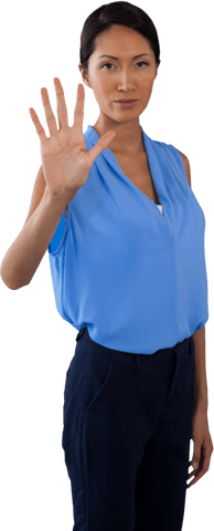 transparent businesswoman with open hand gesture showing stop - Download Free Stock Videos Pikwizard.com