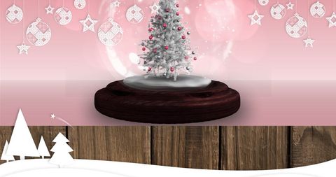 Snow Globe with Christmas Tree on Festive Pink Background - Download Free Stock Images Pikwizard.com