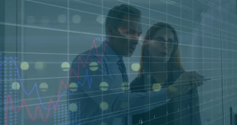 Data Professionals Analyzing Financial Trends on Glass Board Interface