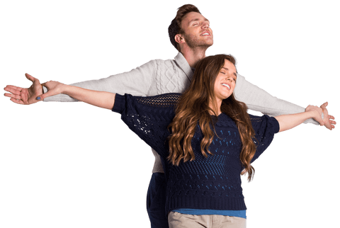 Young couple embracing freedom in romantic pose transparent
