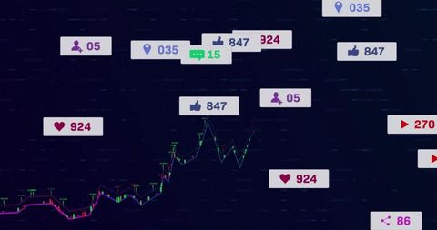 Futuristic dashboard with neon line chart and social icons